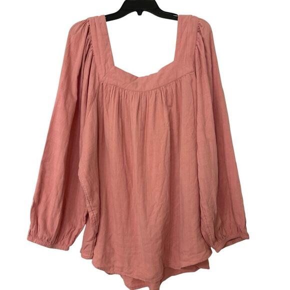 Sonoma 100% Cotton Square Neck Balloon Sleeve Flowy Top Rose Pink Size 4X New - Picture 3 of 12